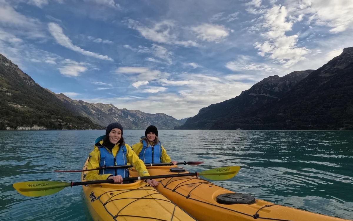 A boat on the turquoise water of Lake Brienz near Interlaken
