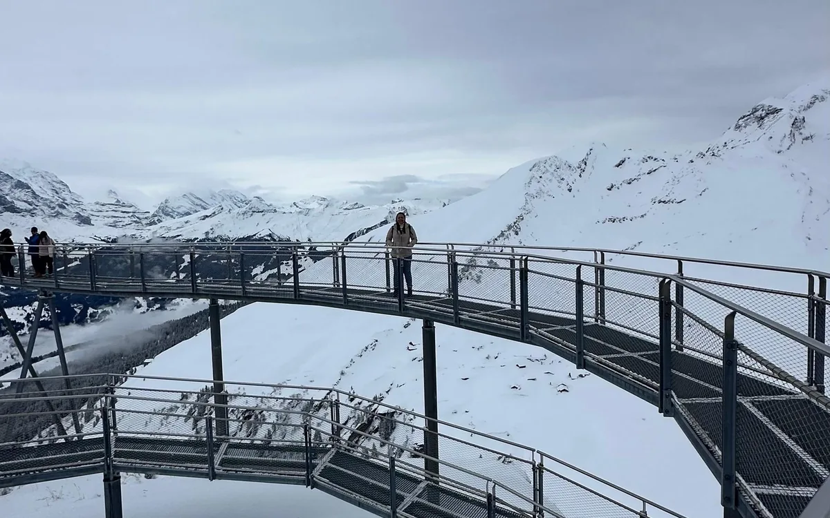 Cliff Walk steel walkway on the rock face at Mount First above Grindelwald