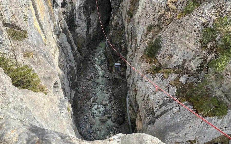 The canyon swing platform in the glacier canyon at Grindelwald